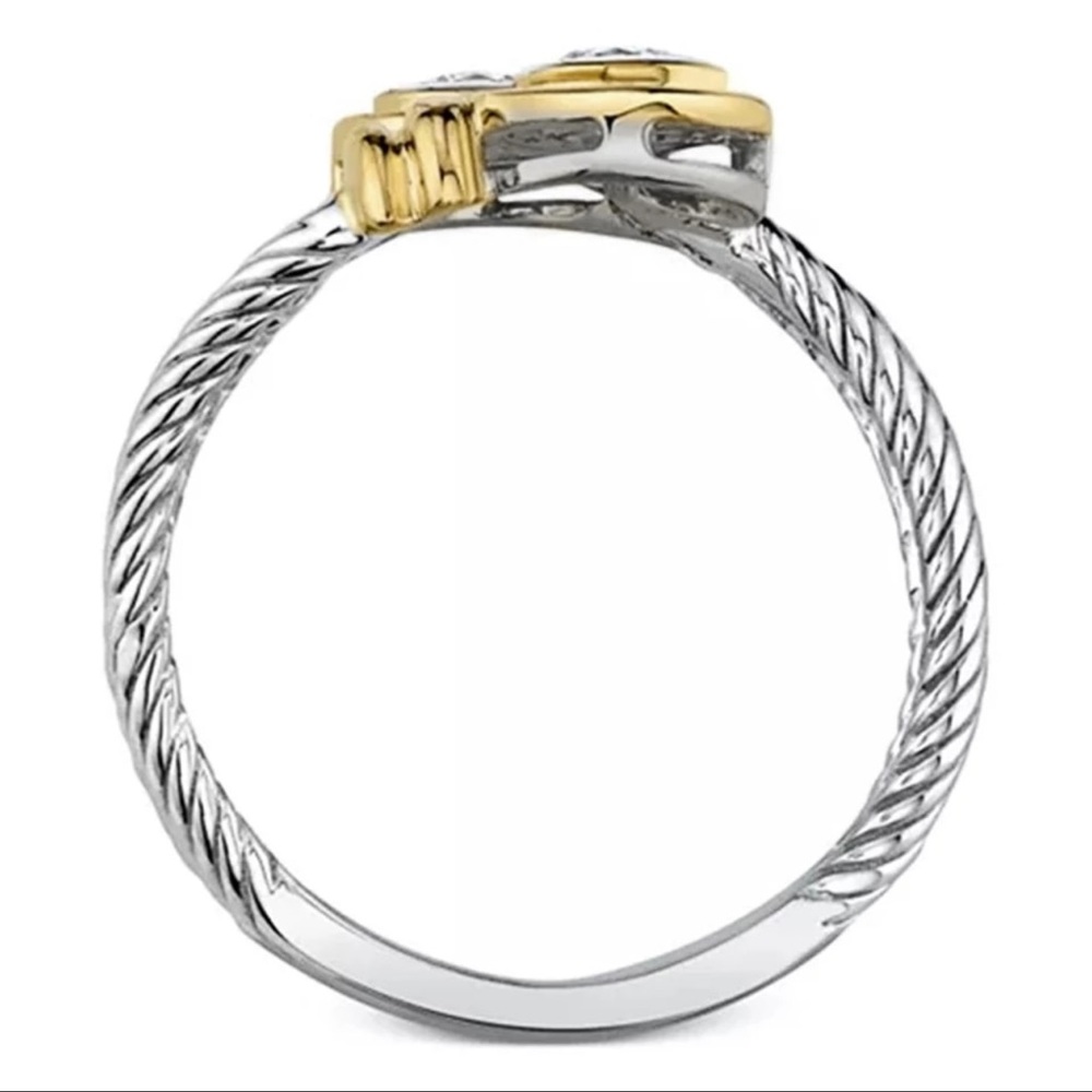 Twisted Silver & Gold Crystal Ring - Picture 4 of 7